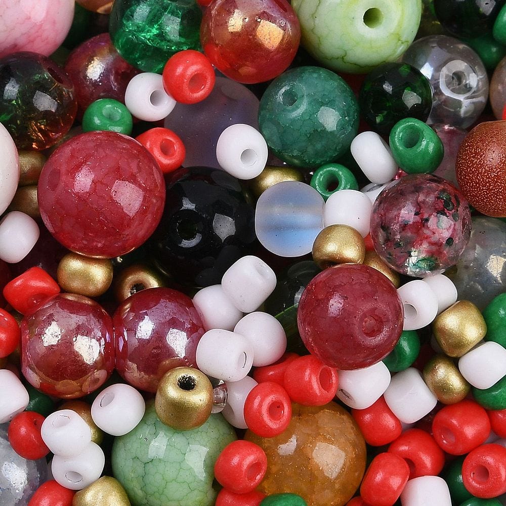 Glasperler Mix - Rød mix, Mix Str og Modeller (2-13mm) 100g | Uniq Perler