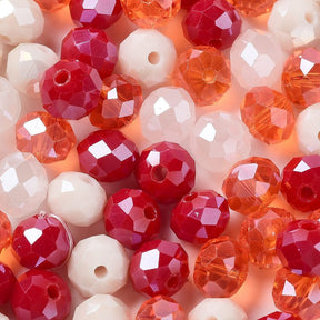 Glassperler Mix - Rød/Oransje, Fasetert, Rondell (5x6mm) 60g - Uniq Perler - 116090