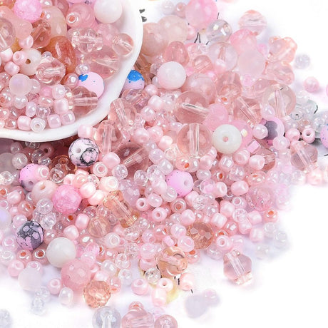Glasperler Mix - Rosa Mix, Assorteret Str. & Modeller (2 - 13mm) 100g - Uniq Perler - 114560
