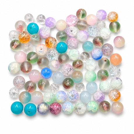 Glasperler – Mixede Farver, Runde (8-10mm) Ca. 100g - Uniq Perler - 115879