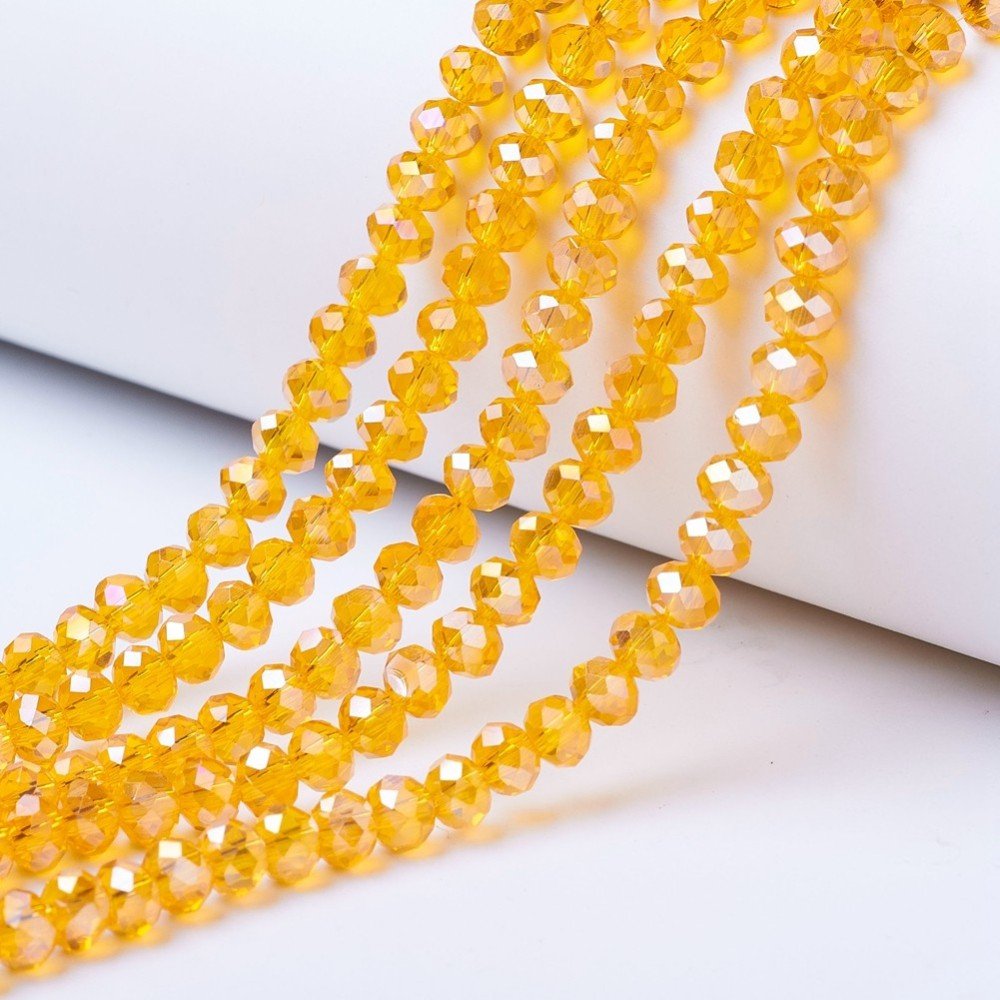 Glasperlen – Orange, facettierte Rondelle mit AB-Effekt (4x3mm)