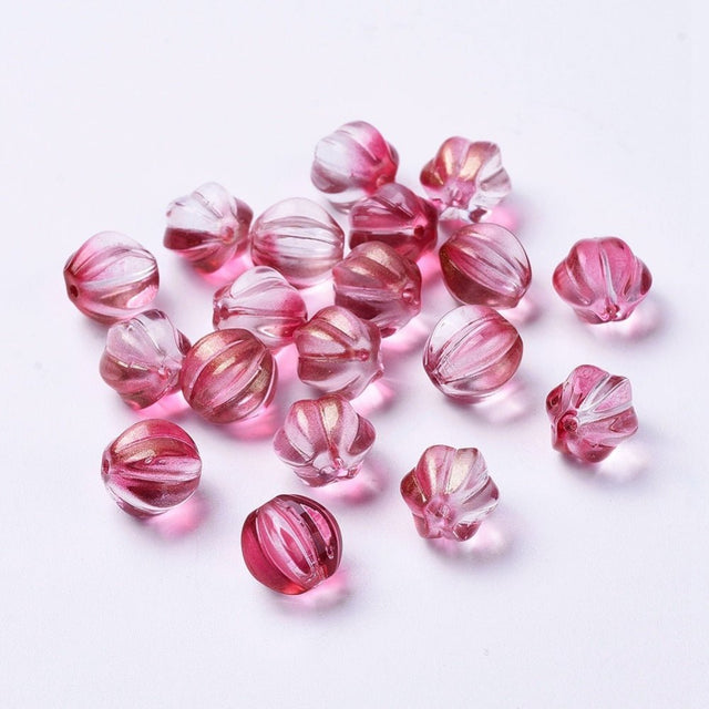 Glasperler – Pink Græskar Med Glitter (10,5mm) 10 stk. - Uniq Perler - 121315