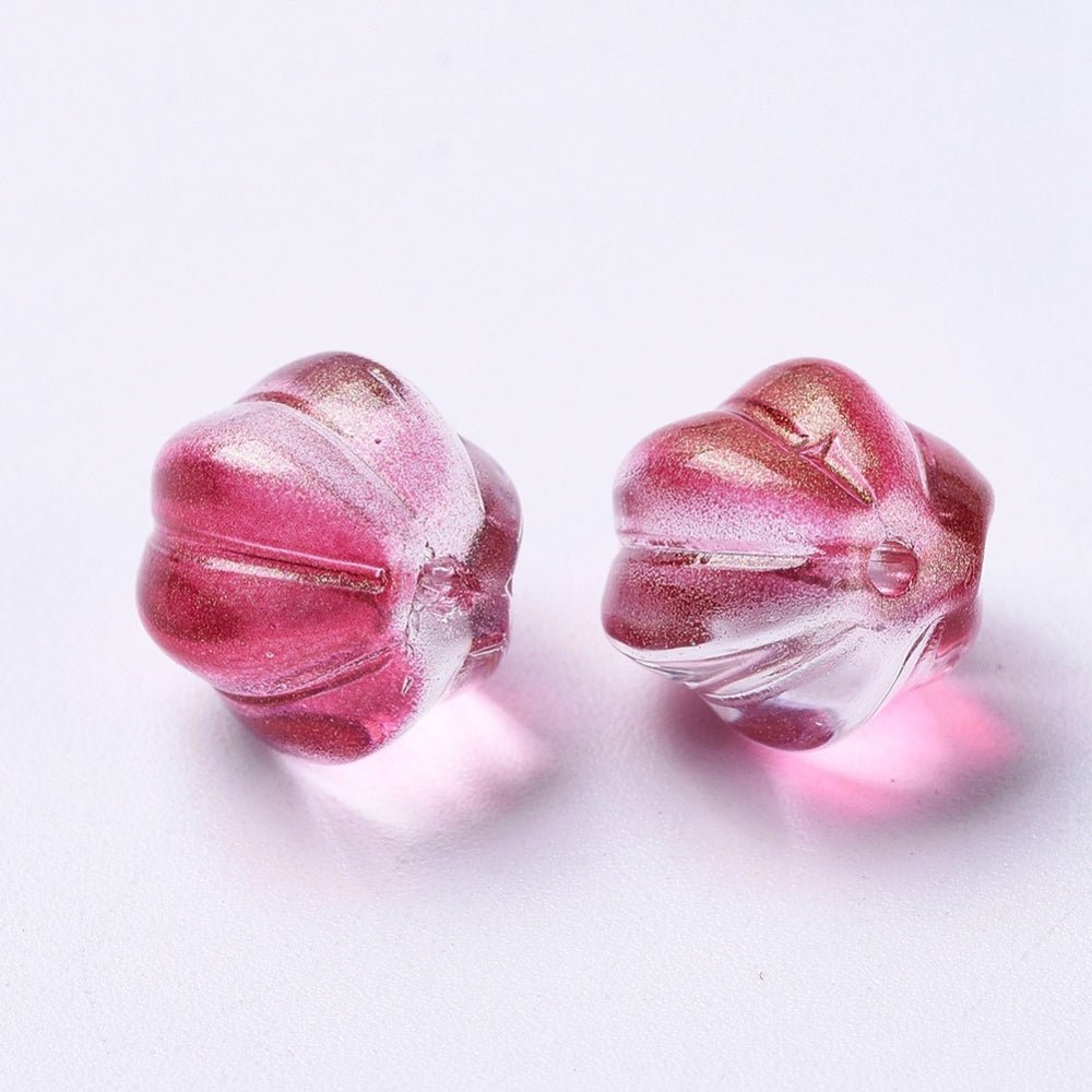 Glasperler – Pink Græskar Med Glitter (10,5mm) 10 stk. - Uniq Perler - 121315