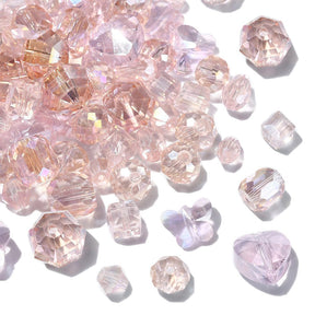 Glasperler - Rosa, Mix Størrelser og Modeller (6 - 10mm) 100 Dele - Uniq Perler - 621858