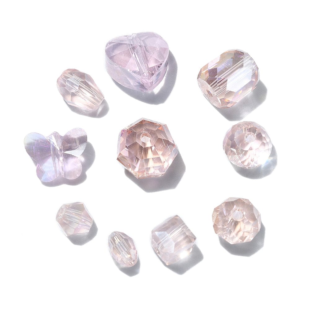 Glasperler - Rosa, Mix Størrelser og Modeller (6 - 10mm) 100 Dele - Uniq Perler - 621858