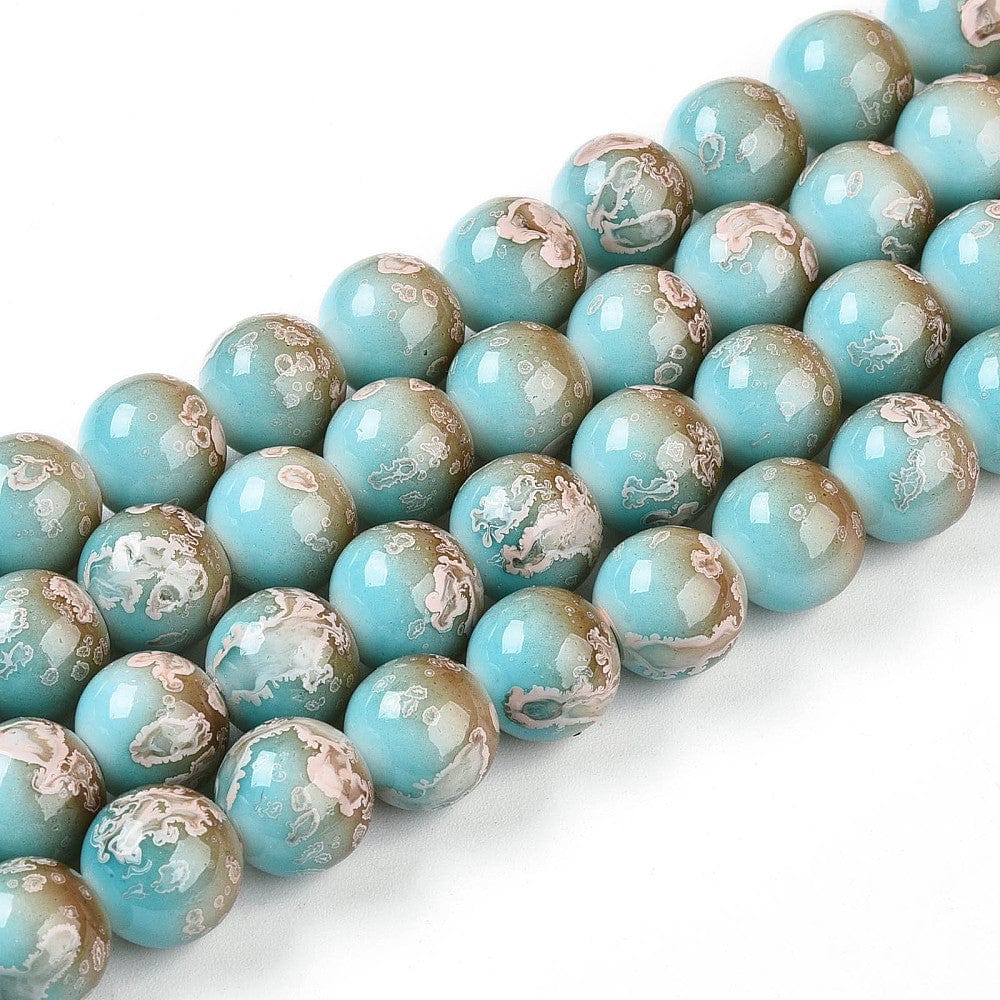 Glasperler – Runde Turkis/Brun (10mm) Dobbelt streng. - Uniq Perler - 115834