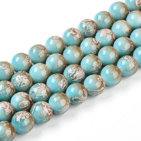 Glasperler – Runde Turkis/Brun (10mm) Dobbelt streng. - Uniq Perler - 115834