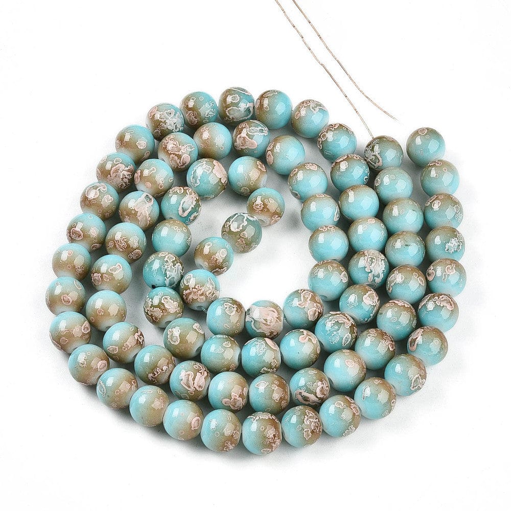 Glasperler – Runde Turkis/Brun (10mm) Dobbelt streng. - Uniq Perler - 115834