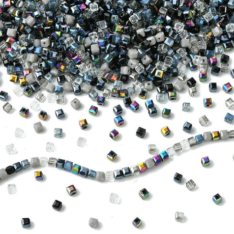 Glasperler - Sort/Grå Mix, Kube Formet (4x4mm) 500 Stk. - Uniq Perler - 115141