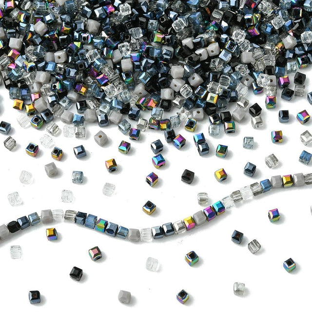 Glasperler - Sort/Grå Mix, Kube Formet (4x4mm) 500 Stk. - Uniq Perler - 115141