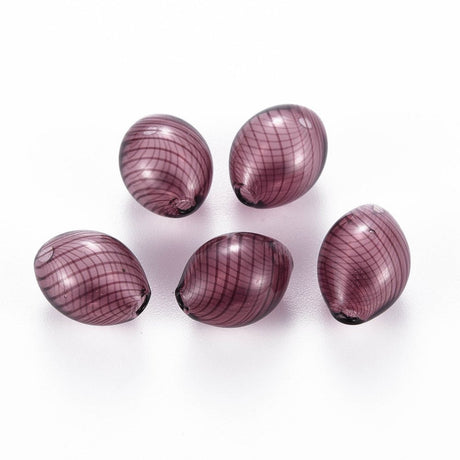 Glasperler – Stribemønster, Ovale (15~16x11~12mm) 2 Stk - Uniq Perler - 118641