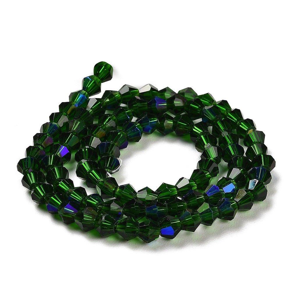 Glasperler – Transparent Mørkegrøn AB, Facetterede Bicone (3,5x3,8mm) - Uniq Perler - 125960