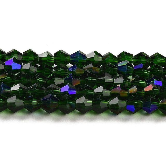 Glasperler – Transparent Mørkegrøn AB, Facetterede Bicone (3,5x3,8mm) - Uniq Perler - 125960