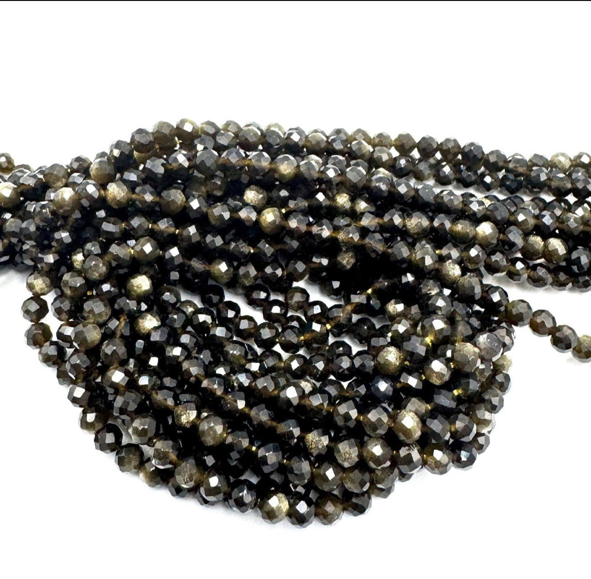 Golden (Gylden) Obsidian Perler – Facetteret Rund (3mm) - Uniq Perler - 118085