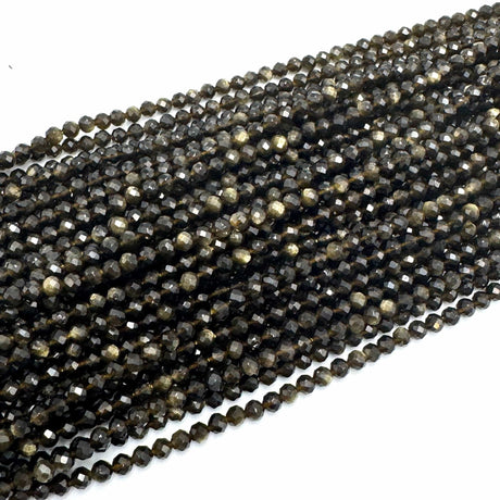 Golden (Gylden) Obsidian Perler – Facetteret Rund (4 mm) - Uniq Perler - 456444