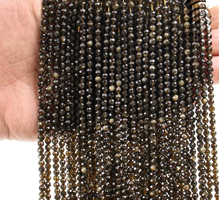 Golden (Gylden) Obsidian Perler – Facetteret Rund (4 mm) - Uniq Perler - 456444