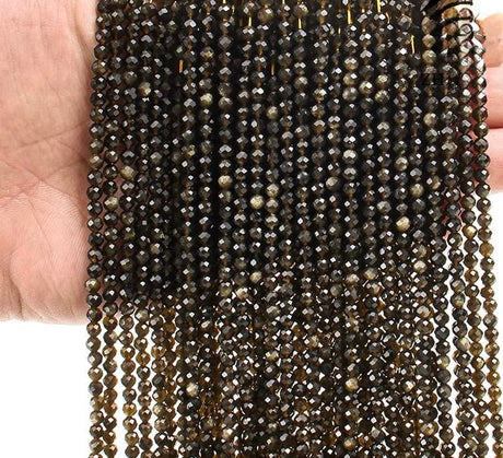 Golden (Gylden) Obsidian Perler – Facetteret Rund (4 mm) - Uniq Perler - 456444