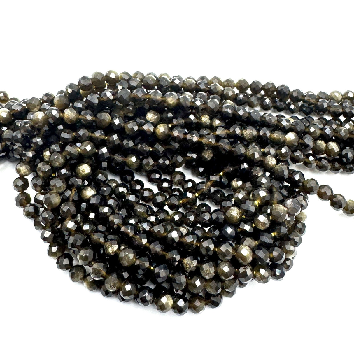 Golden (Gylden) Obsidian Perler – Facetteret Rund (4 mm) - Uniq Perler - 456444