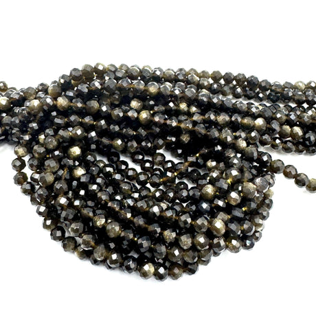 Golden (Gylden) Obsidian Perler – Facetteret Rund (4 mm) - Uniq Perler - 456444