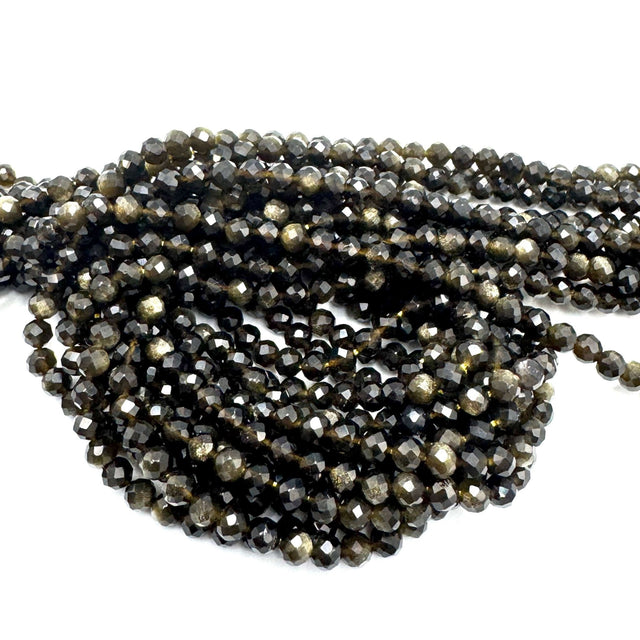 Golden (Gylden) Obsidian Perler – Facetteret Rund (4 mm) - Uniq Perler - 456444