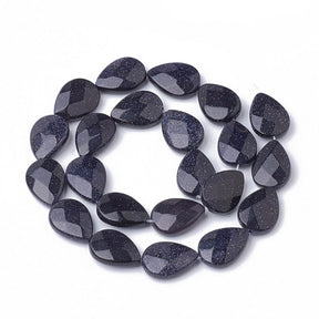 Goldstone Drops – Blue, Faceted (18x13mm) - Uniq Perler - 112867