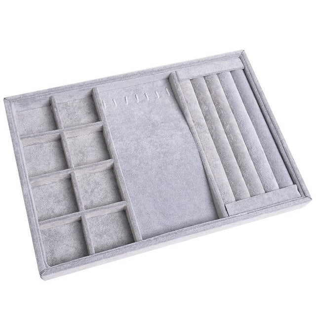 Grå Display Med Rum Til Opbevaring – Halskæde, Ørestikkere Og Fingerringe - Uniq Perler - 111549