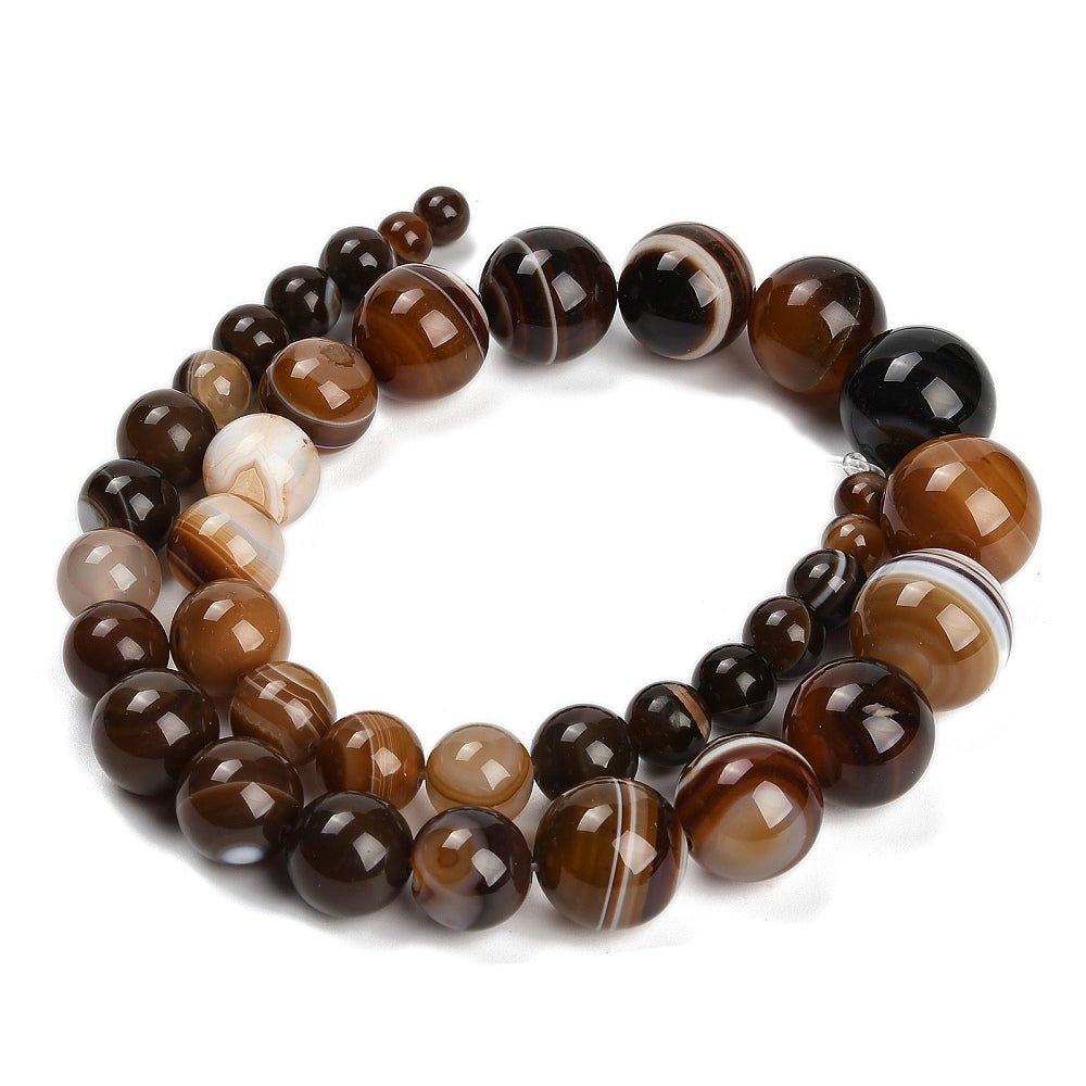 Graduerede Stribe Agat Perler – Runde, Brun (6~16mm) - Uniq Perler - 