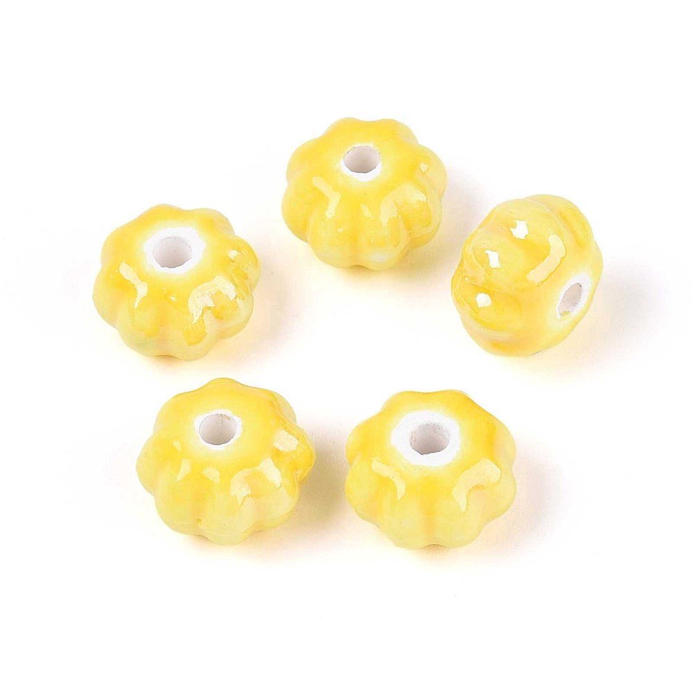 Græskar Porcelænsperler – Gul, Håndlavet (11x11x7mm) 8 stk. - Uniq Perler - 121083