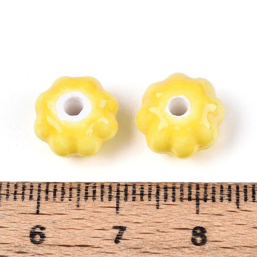 Græskar Porcelænsperler – Gul, Håndlavet (11x11x7mm) 8 stk. - Uniq Perler - 121083