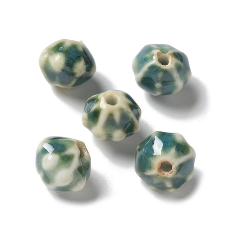 Græskar Porcelænsperler – Vintage, Lys Havgrøn (12~13x10,5~11mm) 4 stk. - Uniq Perler - 122795