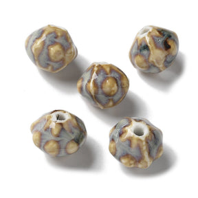 Græskar Porcelænsperler – Vintage, Lysegrå (12~13x10,5~11mm) 4 stk. - Uniq Perler - 122800