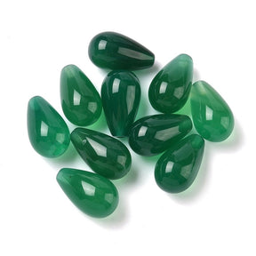 Grüne Achat Perle – Topgebohrte Tropfenform (15x9mm) 2 Stk. - Uniq Perler - 117302