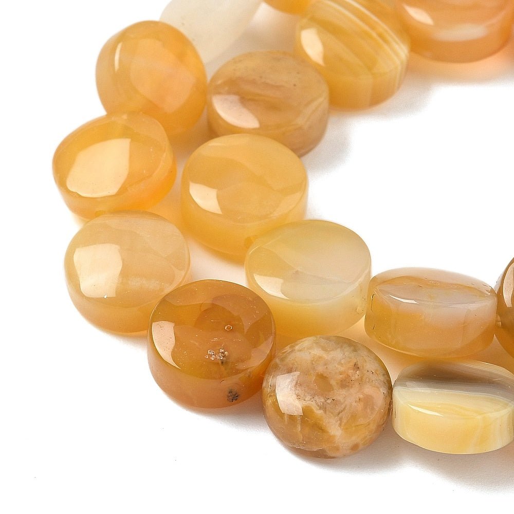 Gul Botswana Agat Perler – Flad Rund (10x5mm) - Uniq Perler - 117519