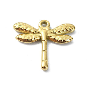 Libellen Anhänger - 18K wasserdicht Vergoldet Stahl (20x18mm) - Uniq Perler - 115741