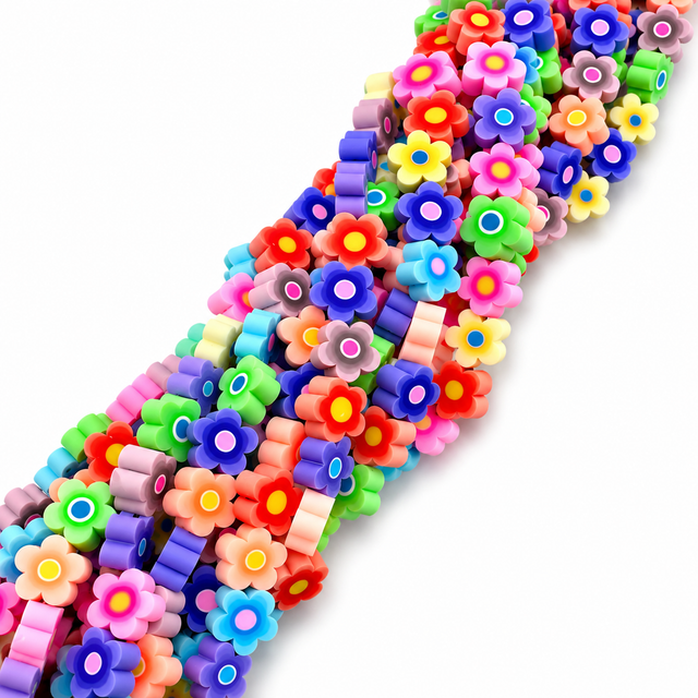 Håndlavede Blomster Polymer Ler Perler – Farve Mix (9,6x4mm) - Uniq Perler - 122312