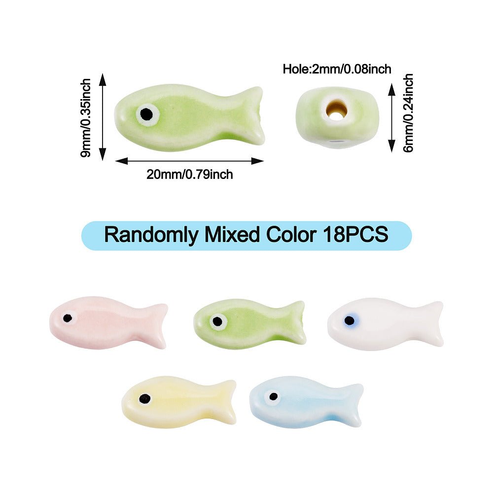 Håndlavede Fisk Porcelæn Perler – Farve Mix (9x20x6mm) 18 stk. - Uniq Perler - 121971