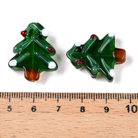 Håndlavede Juletræ Perler – Lampwork Glas (26x20x8,5mm) 4 stk. - Uniq Perler - 126443