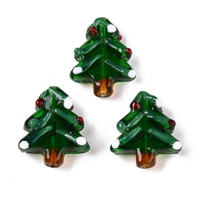 Håndlavede Juletræ Perler – Lampwork Glas (26x20x8,5mm) 4 stk. - Uniq Perler - 126443