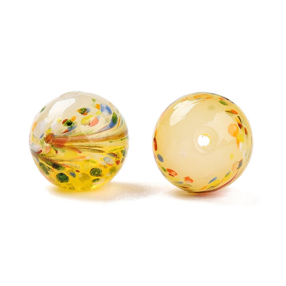 Håndlavede Lampwork Glasperler - Med Blomster Detaljer (12mm) 8 Stk - Uniq Perler - 122147