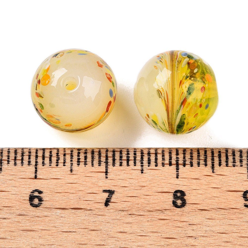 Håndlavede Lampwork Glasperler - Med Blomster Detaljer (12mm) 8 Stk - Uniq Perler - 122147