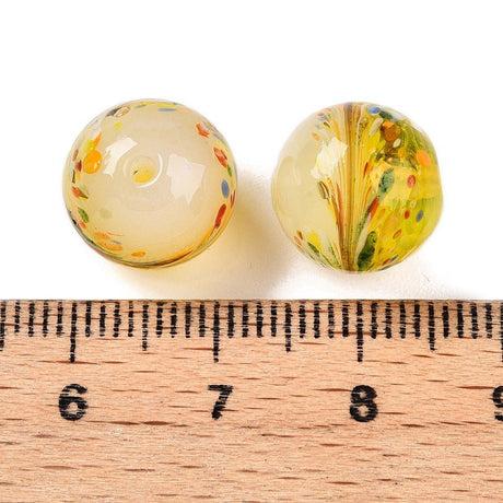 Håndlavede Lampwork Glasperler - Med Blomster Detaljer (12mm) 8 Stk - Uniq Perler - 122147