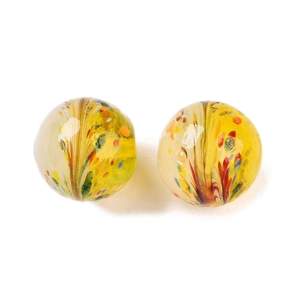 Håndlavede Lampwork Glasperler - Med Blomster Detaljer (12mm) 8 Stk - Uniq Perler - 122147