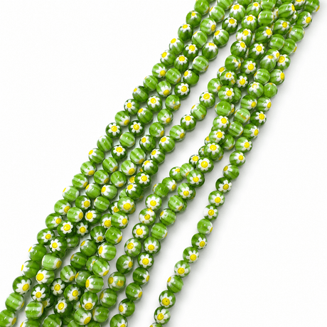 Håndlavede Lampwork Glasperler Med Blomster - Grøn/Gul (8mm) - Uniq Perler - 114953
