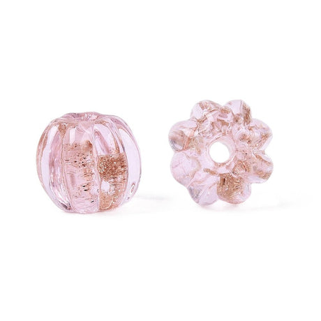 Håndlavede Lampwork Perler – Græskar, Pink Med Guldsand (8,5~9x7~8mm) 6 stk. - Uniq Perler - 122669