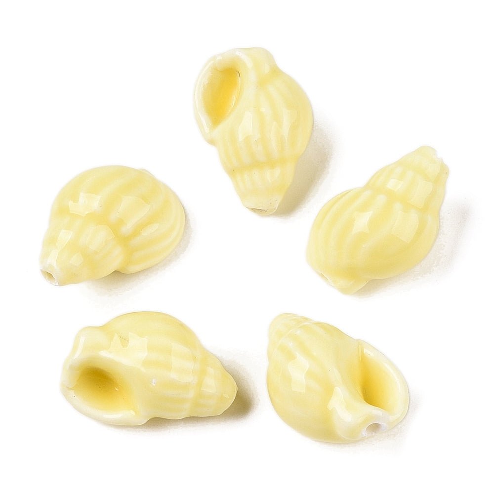 Håndlavede Porcelæn Perler – Muslinge, Champagne Gul (20~21x13~14x11,5~12mm) 6 stk. - Uniq Perler - 120636