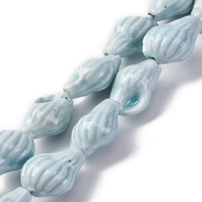 Håndlavede Porcelæn Perler – Muslinge, Himmelblå (21,5~22x14~14,5x11~11,5mm) 6 stk. - Uniq Perler - 120640