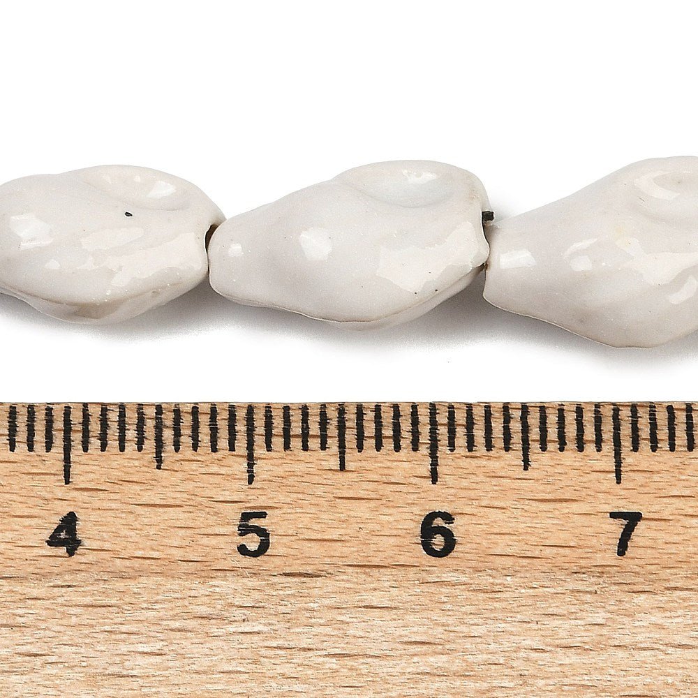 Håndlavede Porcelæn Perler – Muslinge, Hvid (15~16x9~10x6~7,5mm) 6 stk. - Uniq Perler - 120634