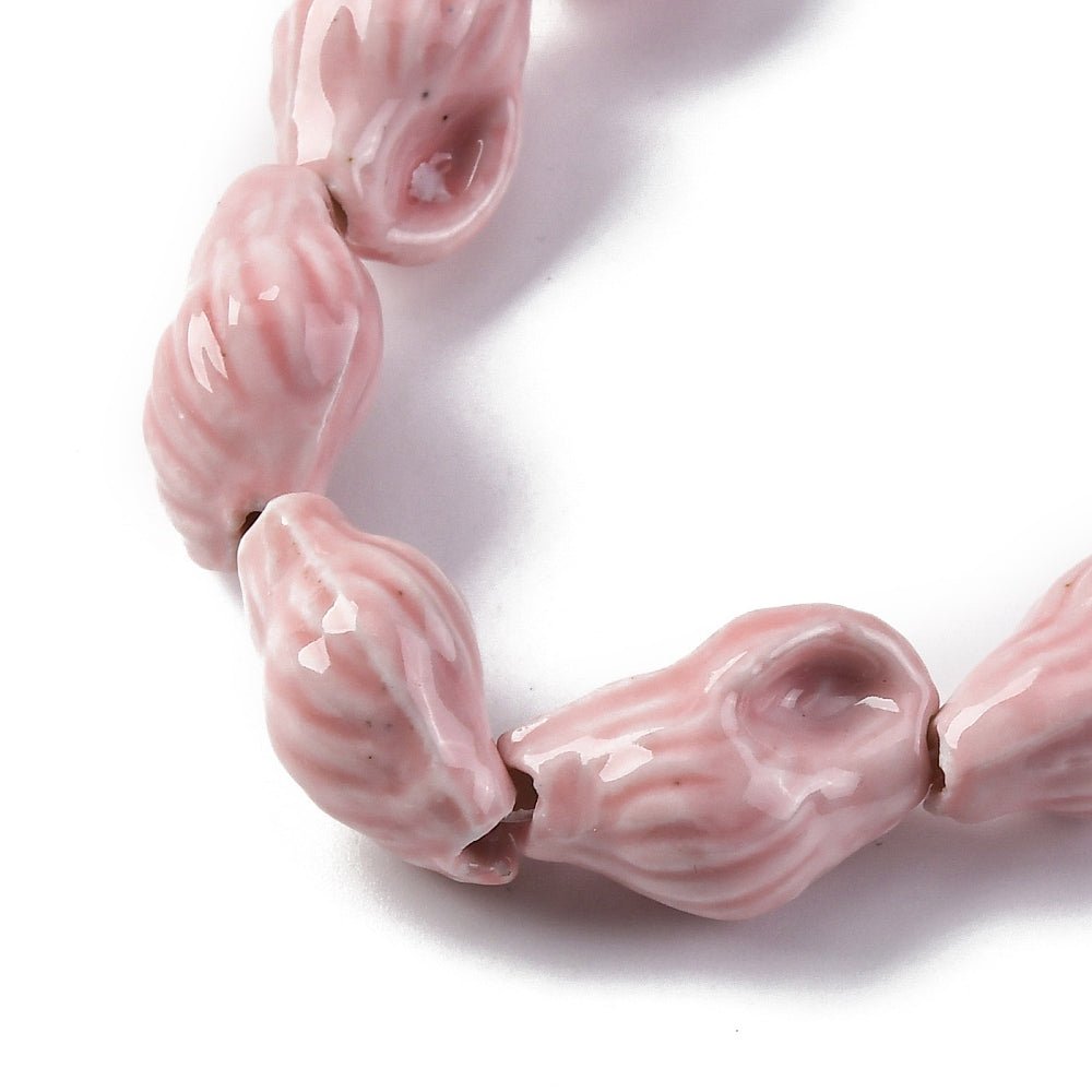 Håndlavede Porcelæn Perler – Muslinge, Pink (21,5~22x14~14,5x11~11,5mm) 6 stk. - Uniq Perler - 120641