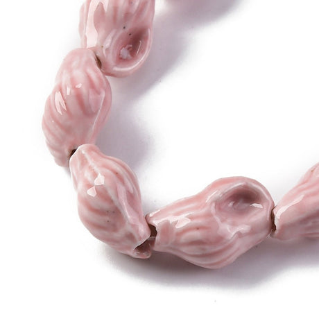 Håndlavede Porcelæn Perler – Muslinge, Pink (21,5~22x14~14,5x11~11,5mm) 6 stk. - Uniq Perler - 120641