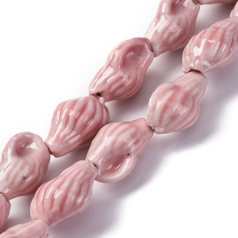 Håndlavede Porcelæn Perler – Muslinge, Pink (21,5~22x14~14,5x11~11,5mm) 6 stk. - Uniq Perler - 120641
